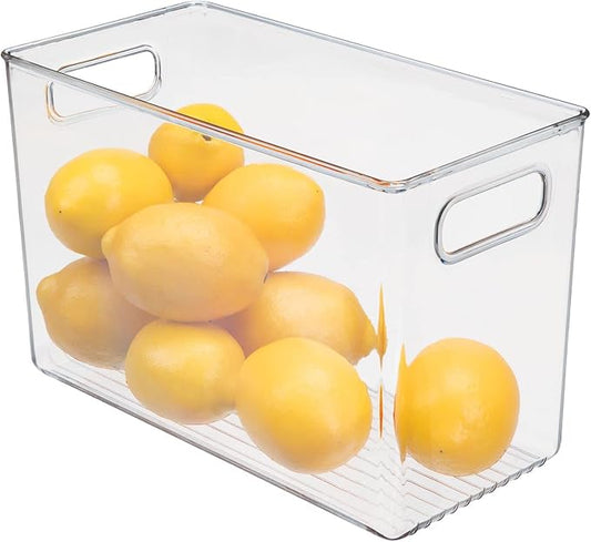 mDesign Plastic Modern Kitchen, Pantry Food Storage Container Bin w/ Handles - Cabinet, Fridge/Freezer, Countertop Organizer - Snacks/Drink/Appliances; Ligne Collection, Clear, 12x6x7.75 (Pack of 1)