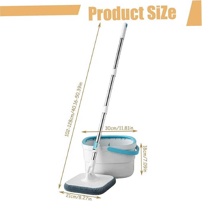 Mop and Bucket Set with Wringer, 360º Spin Mop and Bucket, 2 Microfiber Refills, Height Adjustable Handle, Kitchen Wet and Dry Use, Floor Cleaning System