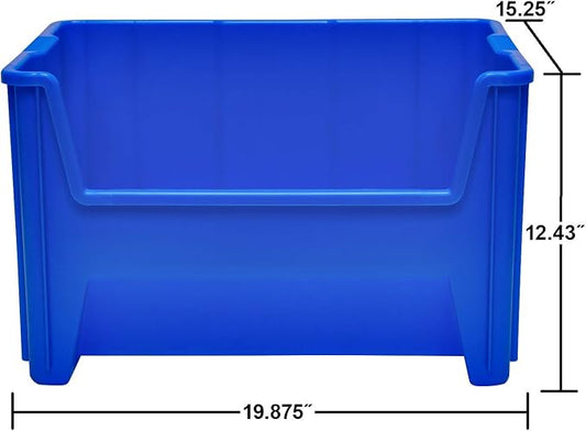 Akro-Mils 13017 Stak-N-Store Heavy Duty Stackable Open Front Plastic Storage Container Bin, (15-Inch x 20-Inch x 12-1/2-Inch), Blue, (3-Pack)