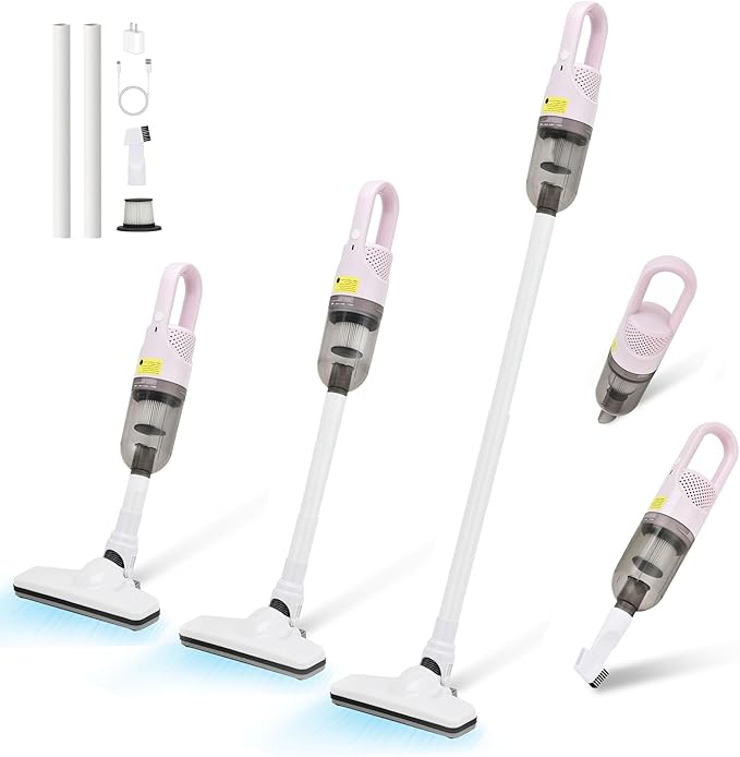Handheld Vacuum Cleaner,Ultra-Lightweight Mini Portable Vacuums for Home, 6 in 1 Stick Vac Cleaners for Car,Pet Hair,Carpet（Pink Cordless