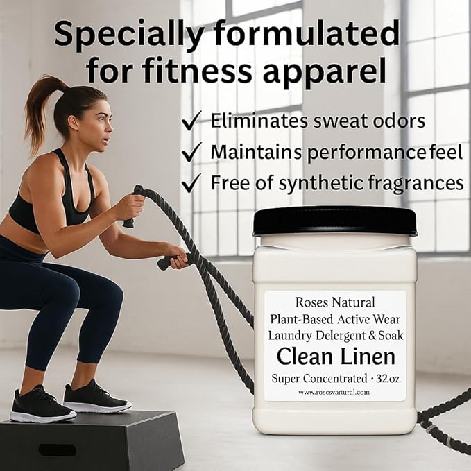 Active Wear Laundry Detergent & Soak – Plant-Based Sports Detergent for Gym Clothes, Leggings & Uniforms – Clean Linen Scent, Super Concentrated Powder
