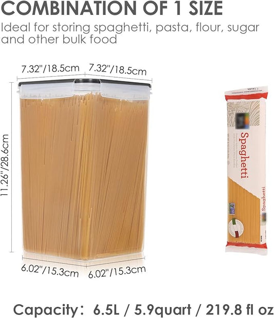 Vtopmart Extra Large Tall Airtight Food Storage Containers, 4 Pieces 5.9qt/6.5L Plastic PBA Free Kitchen Pantry Canister for Spaghetti, Flour and Baking Supplies, with 24 Labels, Black