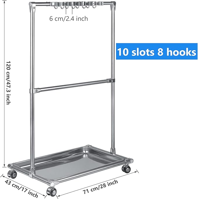 Broom Holder Organizer Movable Closet Storage Cabinet Mop Rack Floor Standing Cleaning Supplies Tool Cart For Garden Garage Schools Hotels Hospitals Factories Property Companies Restaurant (10 Racks)