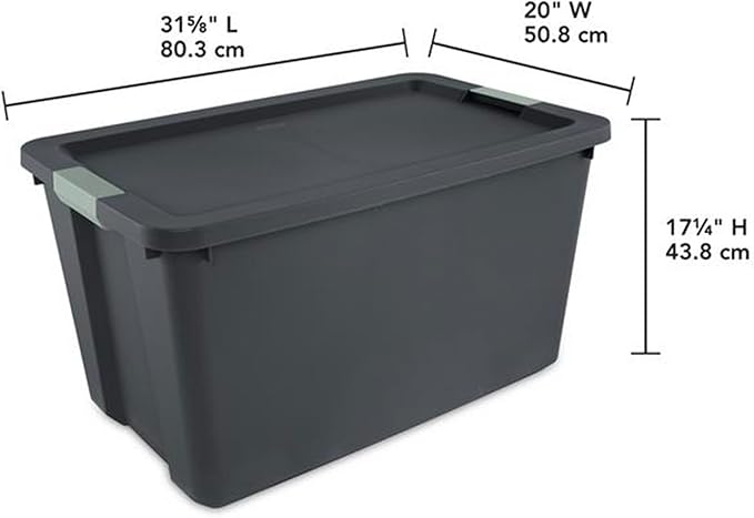 Sterilite 12 Pack 34 Gallon Latch Tote, Stackable Plastic Storage, Gray/Green