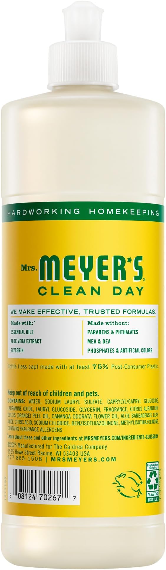 MRS. MEYER'S CLEAN DAY Liquid Dish Soap, Honeysuckle Scent, 16 Fl Oz Bottle