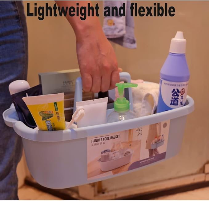 Cleaning Supplies Caddy, Large Plastic Shower Caddy Basket with Handle, Portable Cleaning Tool Storage Tote for Dorm, Bath, Pantry (grey, White, blue) (White)