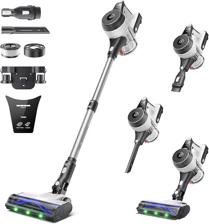 YONNDER Cordless Vacuum Cleaner, 50KPA/550W/70Mins Powerful Stick Vacuum for Home, Anti-Tangle, Self-Standing, Lightweight, Charging Dock, Vacuum Cleaner for Hardwood Floor/Carpet/Pet Hair/Car, M1