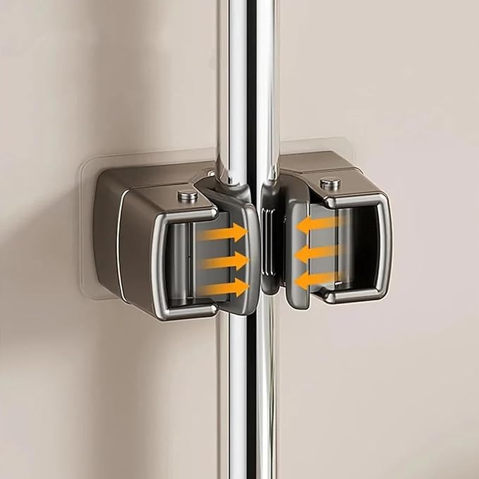 3 Pack Heavy Duty Mop Holder Wall Mount, Strong Adhesive Hanger for Broom Closet Organizer, Space Saving Utility Hooks for Bathroom Kitchen Garage Storage