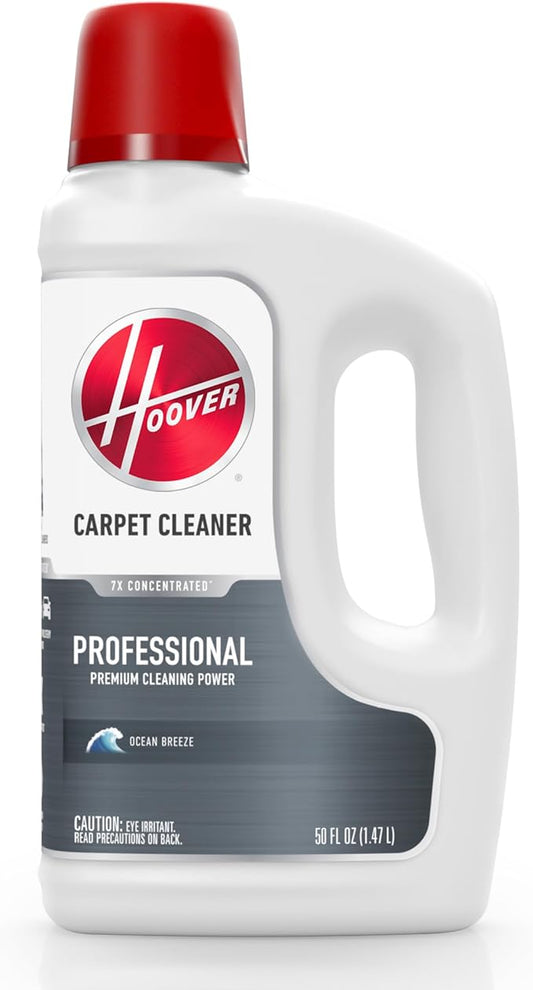 Hoover Prime Professional Carpet Cleaner Solution, 50 oz., Ocean Breeze Scent, Powerful Carpet Shampoo Solution, Remove Tough Stains from Carpet and Upholstery, Pair with Hoover Carpet Cleaner Machine