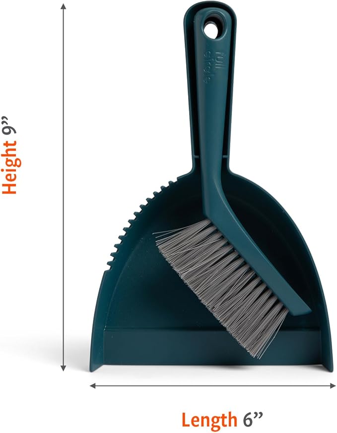 Full Circle Clean Ocean Dustpan and Brush Set - Small Broom and Dustpan Set for Home, Desktop, Sofa, Kitchen, Keyboard & Car Cleaning, Teal