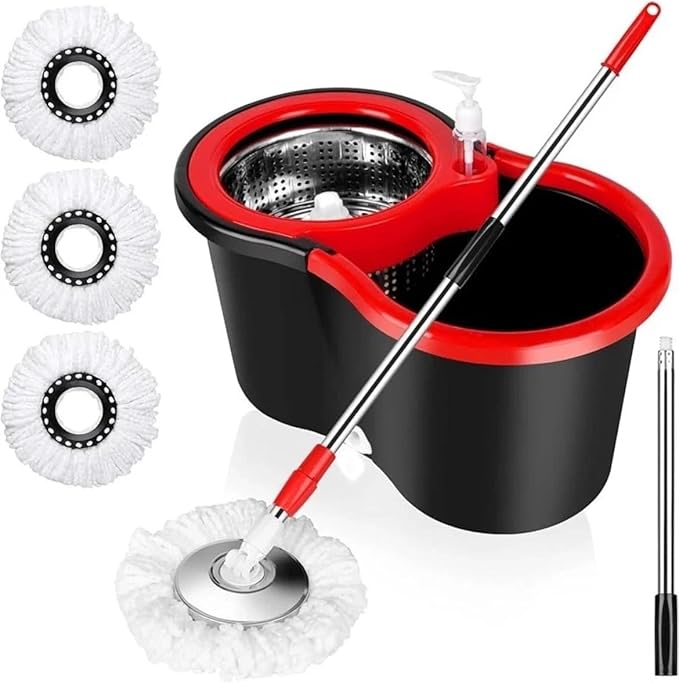 Spin Mop and Bucket with Wringer Set, 360° Spinning Mop System 3 Mop Refill
