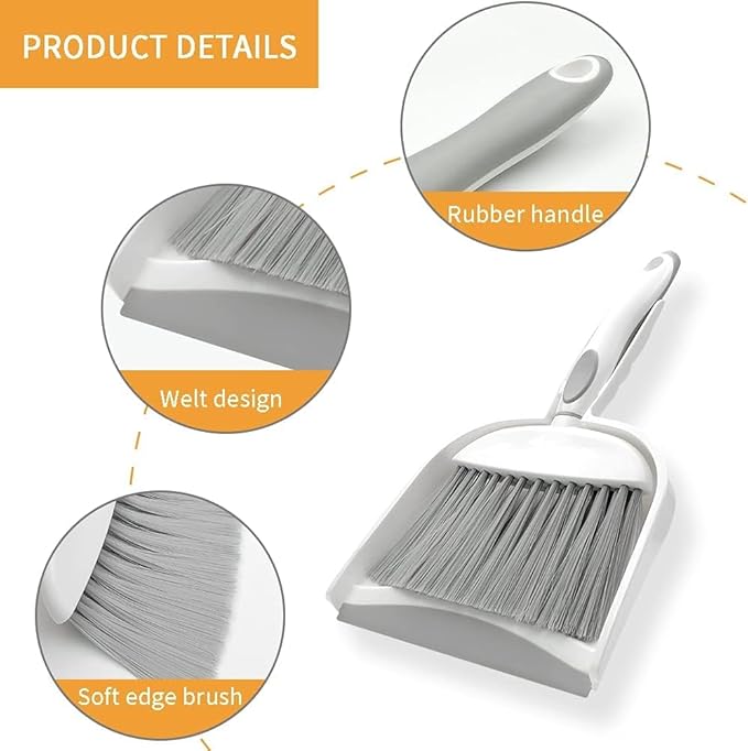 Broom Dustpan Brush Small Dust pan : Mini Broom and Dustpan Set Mini Dust pan and Brush Set Whisk Broom and Dustpan Set Small Broom and Dust pan Set for Desk, Home,Tent (Gray 3pcs)