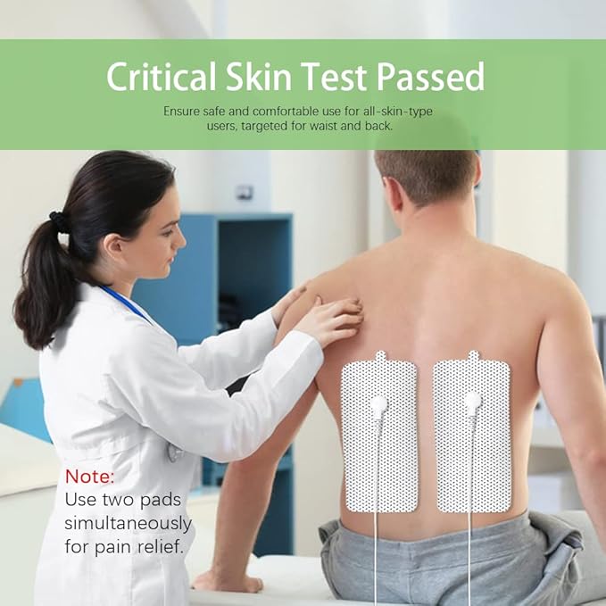 TENS Unit Replacement Pads Standard 3.5mm Snap-on 4 * 8" Large Reusable TENS Unit Pads Premium Non-Irritating TENS Pads Replacement Self-Adhesive Electrode Pads for Muscle Stimulator Therapy - 4Pcs