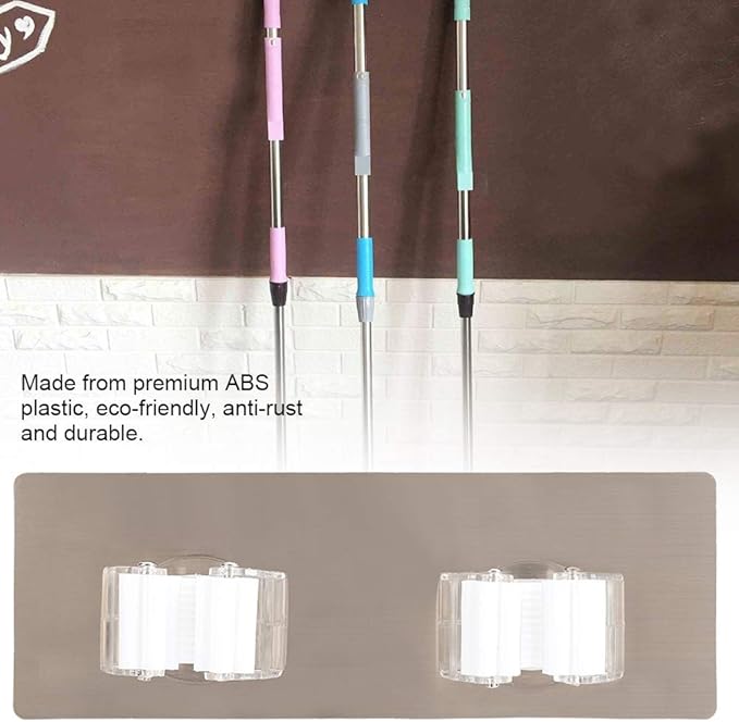 Fdit Mop and Broom Holder Wall Mounted, ABS Plastic, White, Pack of 2, No Drilling Storage Rack