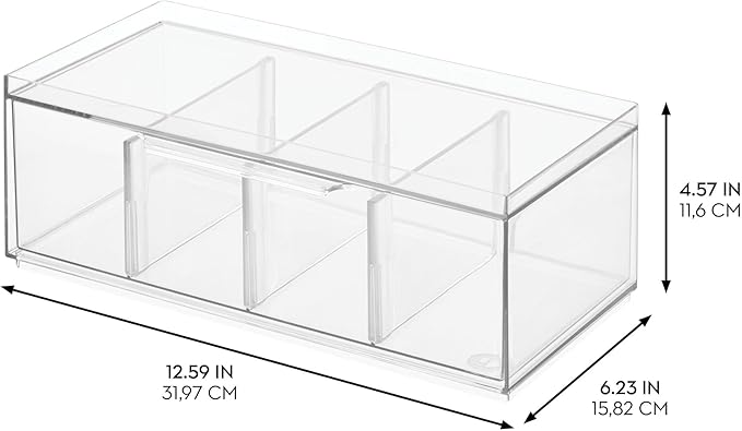 iDesign Stackable 4-Section Tea Storage Drawers - Tea Bag Organizers for Cabinet or Countertop - Set of 2 - Clear