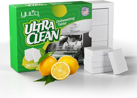 Dishwasher Tablets 100% Plastic-Free Pure Natural Plant-Based Solid Dishwashing Detergent Tablet Removes Oil and Coffee Stains Fresh Lemon Fragrance Enhances Luster of Tableware 36 Pack