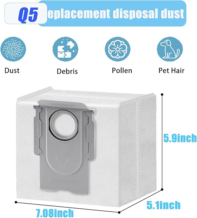 20 Packs Q8 Q7 Q5 Bag Replacement for roborock Q5 Q5+ Q7 Q7+ Q7 Max Q7 Max+ Q8 Max+ S7 MaxV Ultra S8+ S8 Pro Ultra Robot Vacuum Cleaner,Q5 bags:3L Large Capacity Disposable Bag Replacement