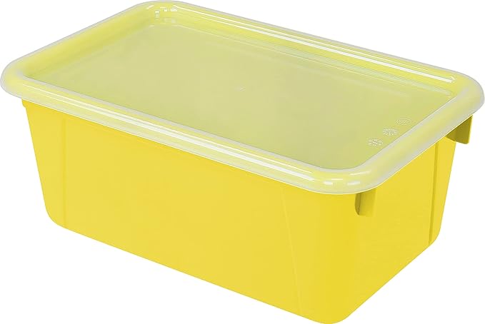 Storex Small Cubby Bins – Plastic Storage Containers for Classroom with Non-Snap Lid, 12.2 x 7.8 x 5.1 inches, Yellow, (62410U05C) (Pack of 5)