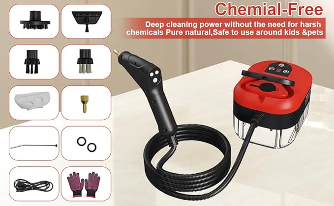 Steam Cleaner for Home, 15s Heat-Up, 1.2L Water Tank, 6-Level Adjustable Handle, Handheld Steam Cleaner for Car Detailing, Dirt, Furniture, Couch, Floor Tile, Bathroom, Bed Bugs, 9Pcs Accessories