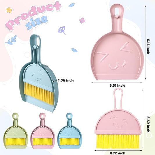LemonRoad 24 Pcs Mini Broom and Dustpan Set with Handle, Nesting Tiny Cleaning Broom, Hangable, Back to School Supplies, for Classroom, Office, Desk, Car, Kitchen, Camping, Pet Area, 3 Colors