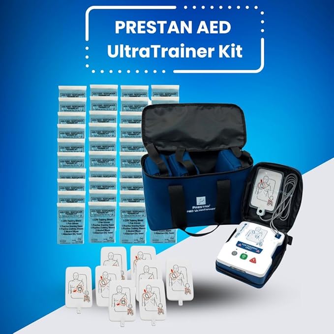 MCR Medical Prestan AED UltraTrainer Pack of 4, Replacement Pads Pack of 4, & Pack of 40 of CTK3