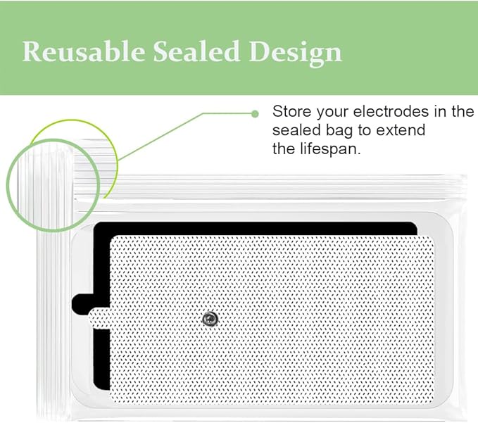TENS Unit Replacement Pads Standard 3.5mm Snap-on 4 * 8" Large Reusable TENS Unit Pads Premium Non-Irritating TENS Pads Replacement Self-Adhesive Electrode Pads for Muscle Stimulator Therapy - 4Pcs