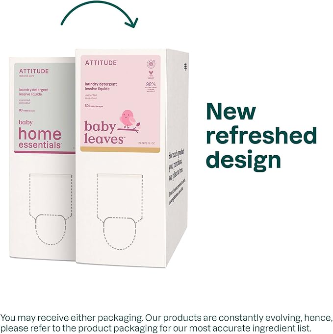 ATTITUDE Baby Laundry Detergent Liquid, EWG Verified, Safe for Baby Clothes, Infant, Newborn, Vegan, Naturally Derived Washing Soap, HE Compatible,