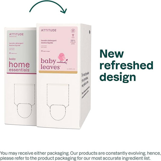 ATTITUDE Baby Laundry Detergent Liquid, EWG Verified, Safe for Baby Clothes, Infant, Newborn, Vegan, Naturally Derived Washing Soap, HE Compatible,