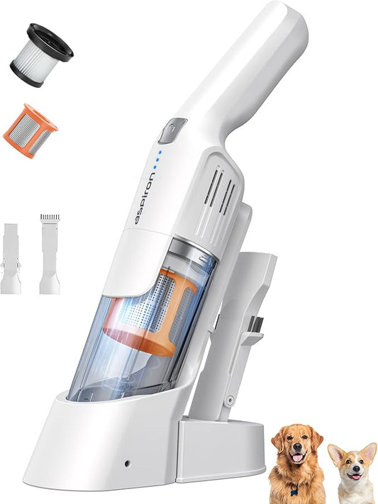 Aspiron Cordless Handheld Vacuum, 24KPA Powerful Car Vacuum, 2-Speed, 2 Charging Methods, Wireless Charger, Ergonomic Handle, Portable Rechargeable Vacuum Cleaner for Car, Home, Cream White