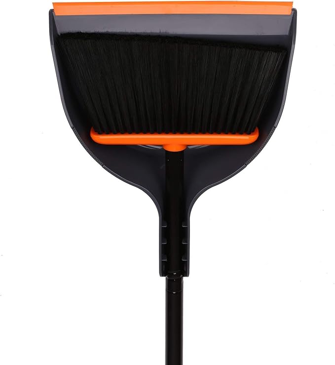 TreeLen Angle Broom and Dustpan Set, Dust Pan Snaps On Broom Handles Orange
