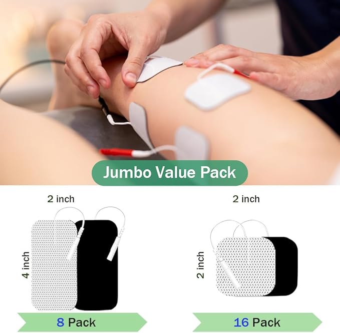 Tens Unit Electrode Pads 24 Pcs 2x2” 2x4” TENS Unit Replacement Pads Reusable Latex Free Pigtail TENS Unit Pads for Multiple Pain Relief Compatible with 7000,AUVON,Etekcity,Nicwell Care TENS