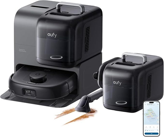 eufy Robot Vacuum E28, Portable Carpet for Deep Cleaning, HydroJet System with Roller Mop, All-in-One Robot Vacuum and Mop Combo, 20,000 Pa Suction, Zero-Tangling, Corner-to-Edge Cleaning (Upgraded)
