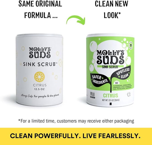 Molly's Suds Sink and All Purpose SCRUB | Gently Removes Stains, Scrubs Away Grease & Gime, Buffs out Scratches | Plant and Mineral Based | 2 Pack, Citrus Scent