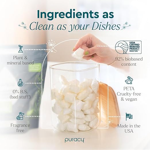 Puracy Dishwasher Pods, Natural Dishwasher Detergent, Free & Clear Dish tabs - Enzyme-Powered, Spot & Residue Free - TikTok Trend Items, Must Haves from TikTok Made Me Buy It (Free & Clear, 100 Count)