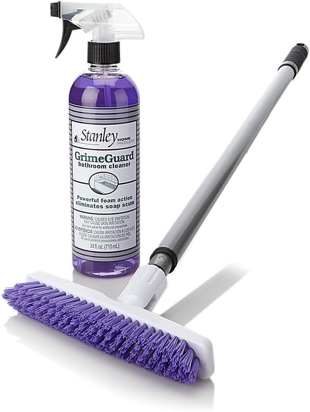 STANLEY HOME PRODUCTS GrimeGuard Bathroom Cleaning Kit – 24 oz Cleaner + Scrub Brush for Tile, Shower, Glass & Grout – Fights Soap Scum