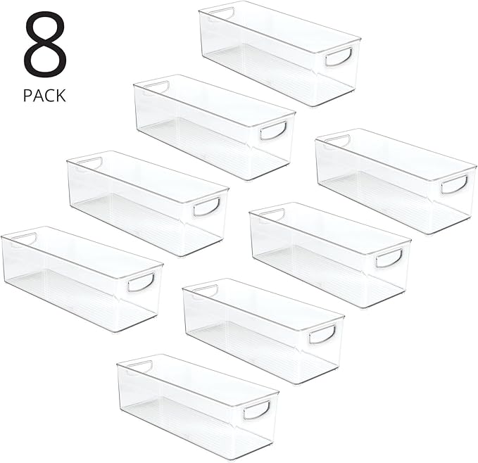 mDesign Plastic Video Game and DVD Storage Organizer - Game and Movie Disc Holder Bin with Handles for Home Media Console Stand and Closet Shelf - Ligne Collection - 8 Pack - Clear