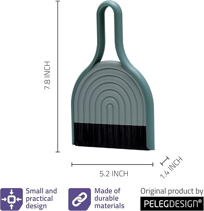 Peleg Design DustArch - Mini Dustpan and Brush Set, Small Dustpan and Broom with Modern Charm, Handheld Broom and Dustpan Set for Home, Office & Travel