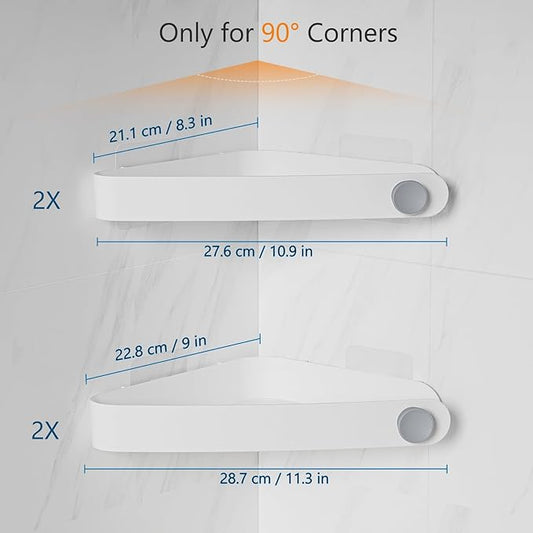 Sotfamily Plastic Shower Caddy Corner (for 90° Only), 4 Pack Adhesive Corner Shower Shelves for Bathroom Organizers and Storage, White