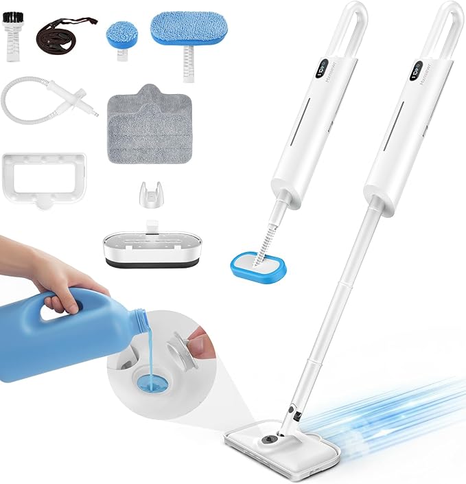 Steam Mop All-in-one for Floor Cleaning, MultiPurpose Steam Cleaner for Home with 13 Accessories, Detachable Handheld Floor Steamer with Scent Container and strap for Hardwood,Tiles & Carpet（White）