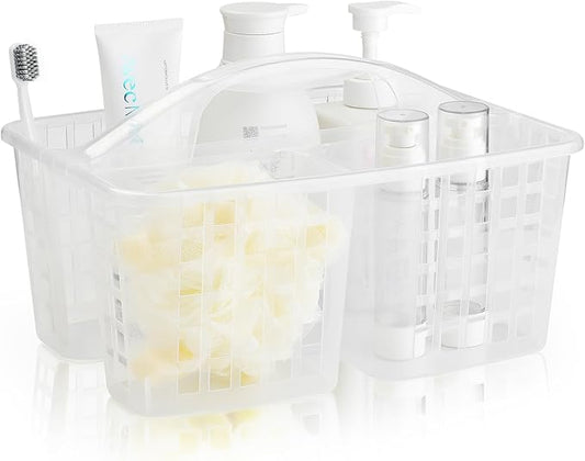 Haundry Plastic Shower Caddy Basket with 3 Compartments, Portable Divided Cleaning Supply Storage Organizer with Handle (Clear)