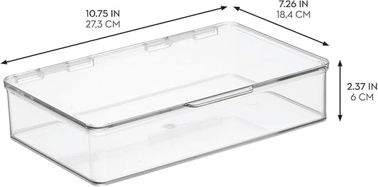 iDesign Kitchen Binz BPA-Free Plastic Stackable Organizer Box with Lid - 7.26" x 10.75" x 2.37", Clear