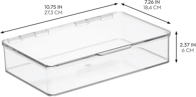 iDesign Plastic Stackable Hinged-Lid Pantry or Kitchen Storage Box - Set of 2 - Clear