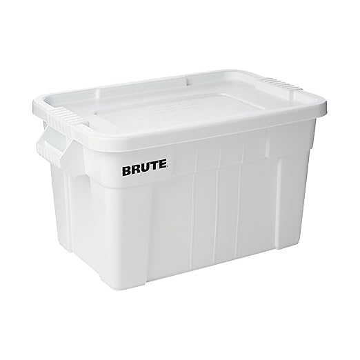 Rubbermaid Commercial Products BRUTE Tote Storage Bin with Lid, 20-Gallon, White, Rugged/Reusable Boxes for Garage/Moving/Camping/Basement Storage/Kitchen/Warehouse/Outdoor, Pack of 6