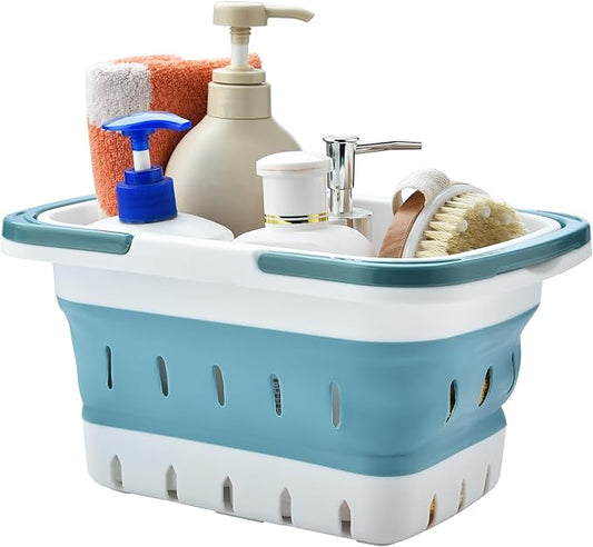 Haundry Portable Shower Caddy Basket, Foldable Caddy Basket with Handles, Collapsible Storage Organizer for Bathroom, Kitchen, College Dorm,Gym (Blue)