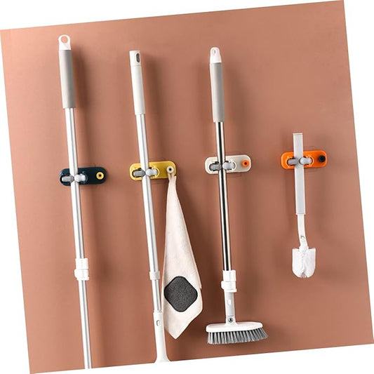 PRETYZOOM 4Pcs Mop Broom Holder Wall Mounted Storage Rack Organizer for Bathroom Kitchen Garage Heat-resistant Mop Hanger Hooks for Cleaning Tools