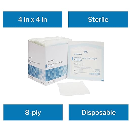 McKesson Woven Gauze Sponges, Sterile, 8-Ply, 100% Cotton, 4 in x 4 in, 2 per Pack, 600 Packs, 1200 Total