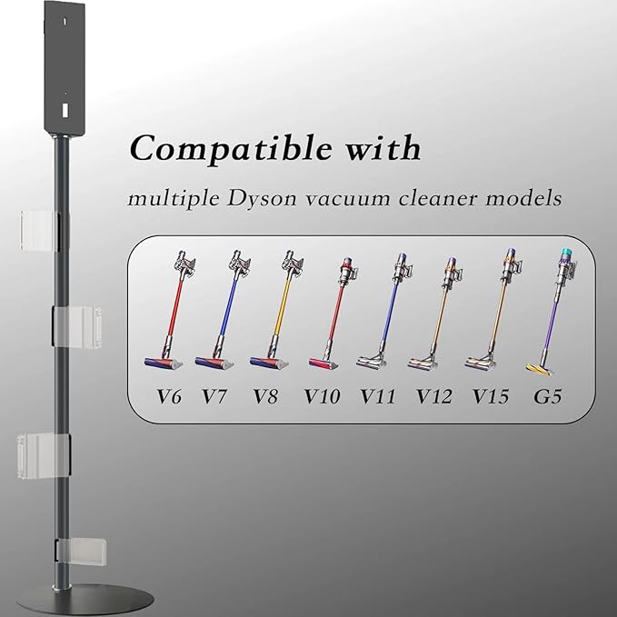 Height-Adjustable Vacuum Stand Compatible with Dyson Gen5/V15/V12/V11/V10/V9/V8/V7 – Solid Metal Storage Bracket with 3 Hooks & 9-Part Organizer, Heavy-Duty Stable Holder