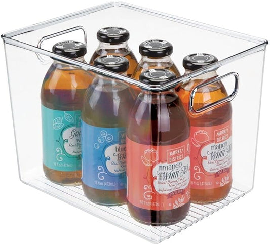 mDesign Plastic Modern Kitchen, Pantry Food Storage Container Bin w/ Handles - Cabinet, Fridge/Freezer, Countertop Organizer - Snacks/Drink/Appliances; Ligne Collection, Clear, 10x8x7.75 (Pack of 1)
