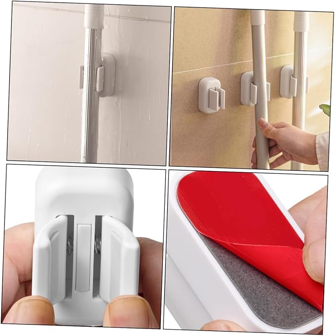 PRETYZOOM Mop Broom Holder Wall Mounted Adhesive Wall Broom Mop Holder Strong Fixing
