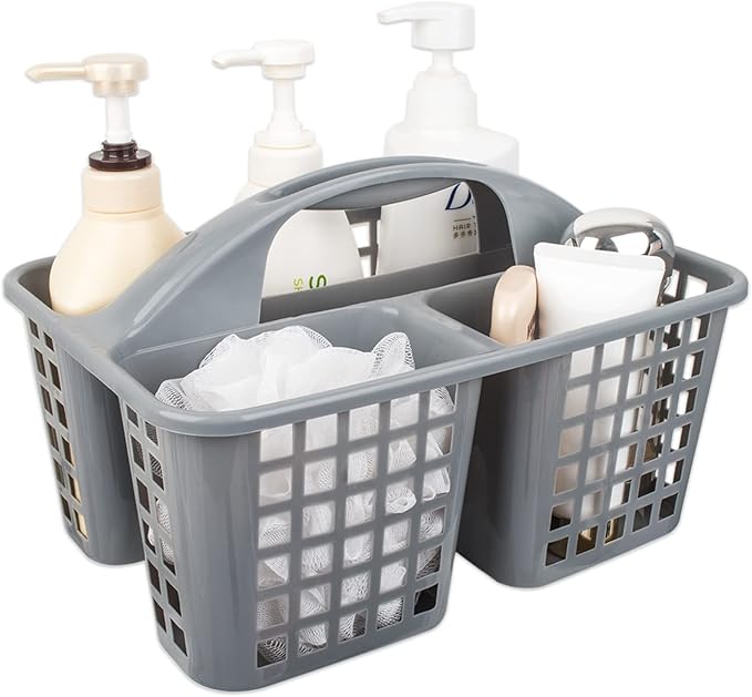 JiatuA Portable Shower Caddy Basket with Compartments Cleaning Supplies Organizer with Handle Plastic Storage Divided Tool Bin for Bathroom, Bedroom, Kitchen, College Dorm, Garden, Under Sink, Grey